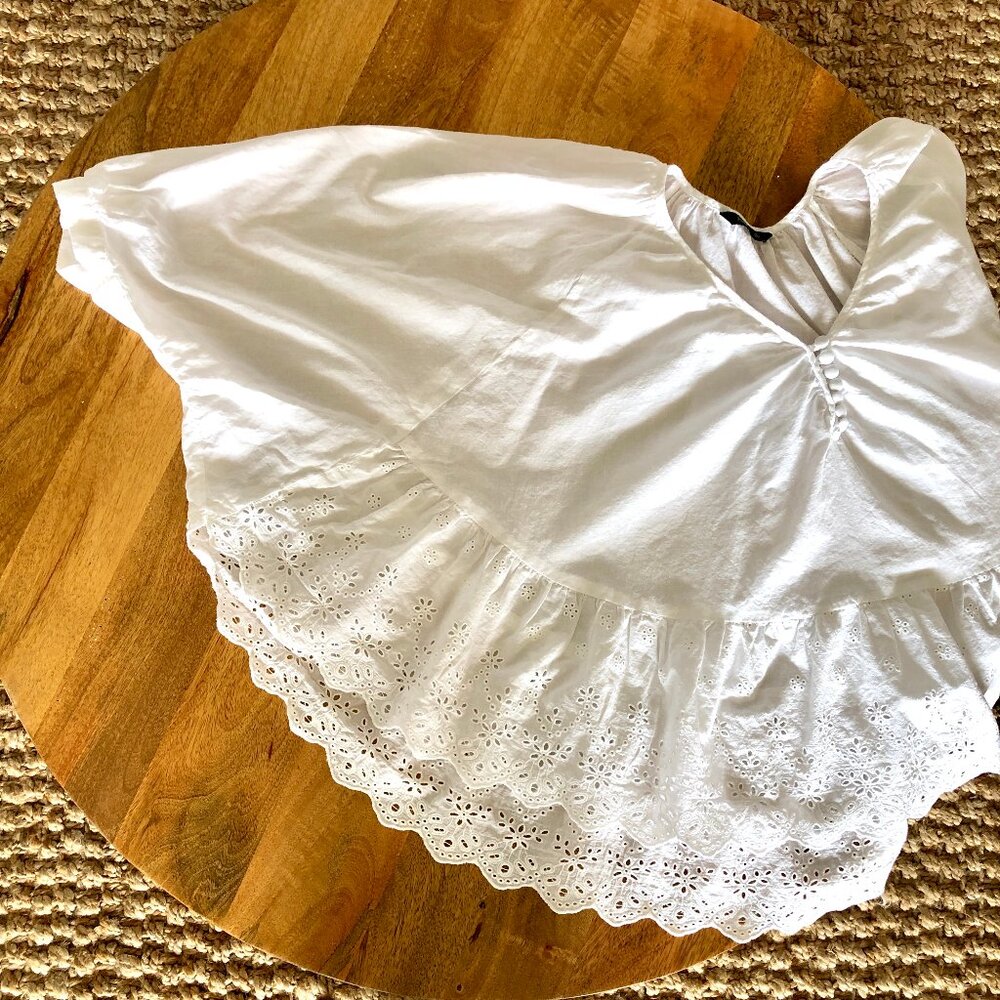 Holy G. White Cotton Blouse for Summer Cover Up with Eyelet Detail Size 40 - Picture 9 of 10